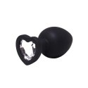 Medium black silicone anal plug with a heart and a diamond