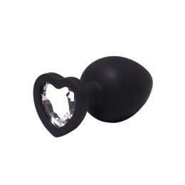Medium black silicone anal plug with a heart and a diamond