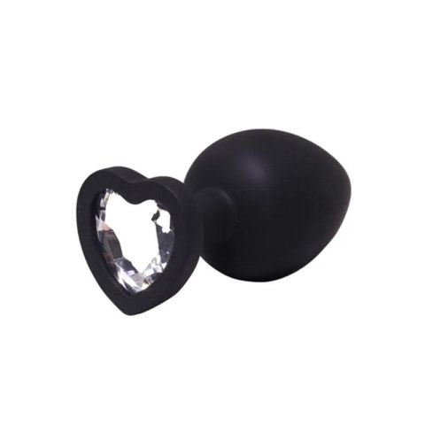Medium black silicone anal plug with a heart and a diamond