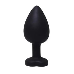Medium black silicone anal plug with a heart and a diamond