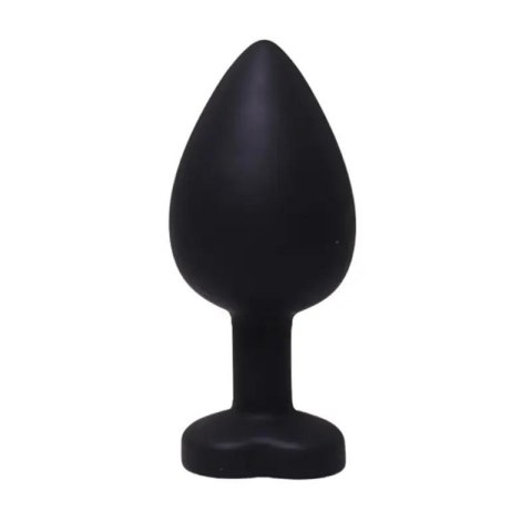 Medium black silicone anal plug with a heart and a diamond