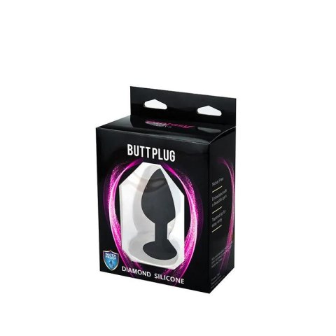 Medium black silicone anal plug with a heart and a diamond