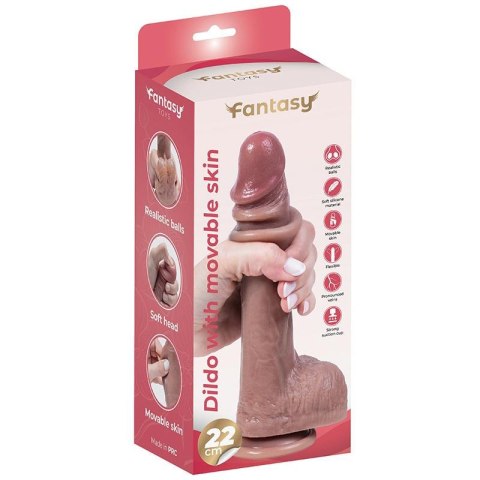 Silicone dildo with foreskin and realistic testicles 22 cm