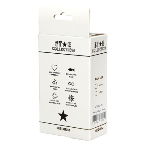 Star Collection - Black Silicone Anal Plug M - Light Pink Stone