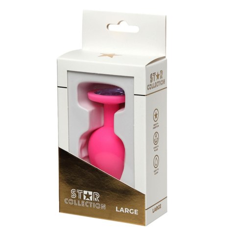 Star Collection - Pink Silicone Anal Plug L- Purple Stone