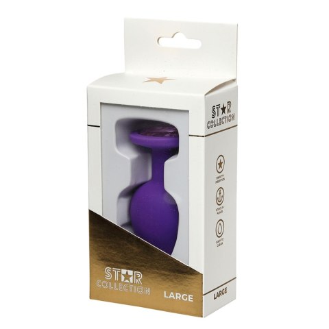 Star Collection - Purple Silicone Anal Plug L - Light Pink Stone