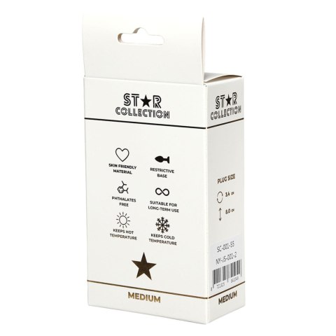 Star Collection - Silver Metal Anal Plug M - Light Pink Stone