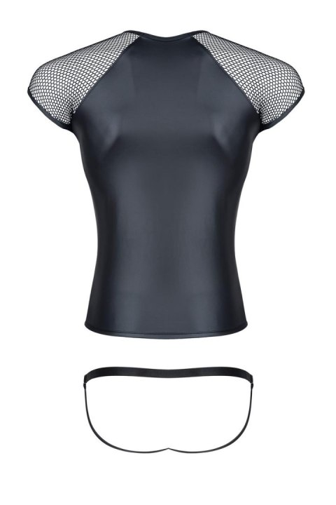 Męski komplet z wetlooka i elastycznej siatki: t-shirt, figi z otwartym tyłem L