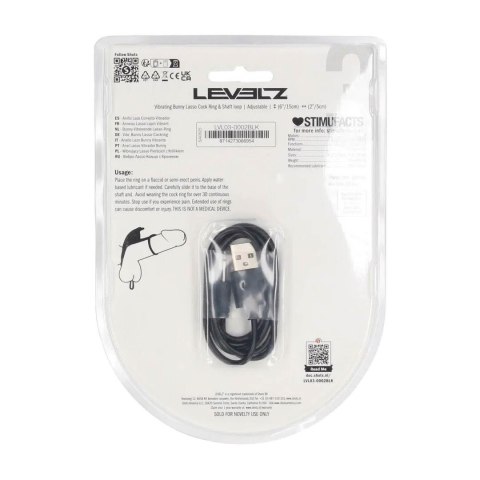 Adjustable Bunny Vibrating Silicone Lasso Cockring and Shaft Loop - Black