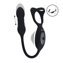 Vibrating and Thrusting Silicone Tri O Cockring with Prostate Stimulator - Black