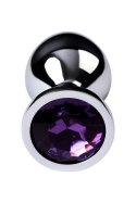 Silver anal plug TOYFA Metal,with a amethyst colored gem