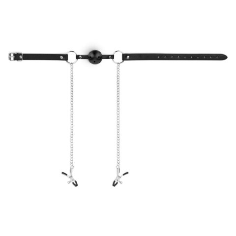 Bedroom Fantasies - Ball Gag with Nipple Clamps Black