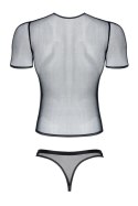 Męski komplet z elastycznej siatki: t-shirt w serek, stringi S