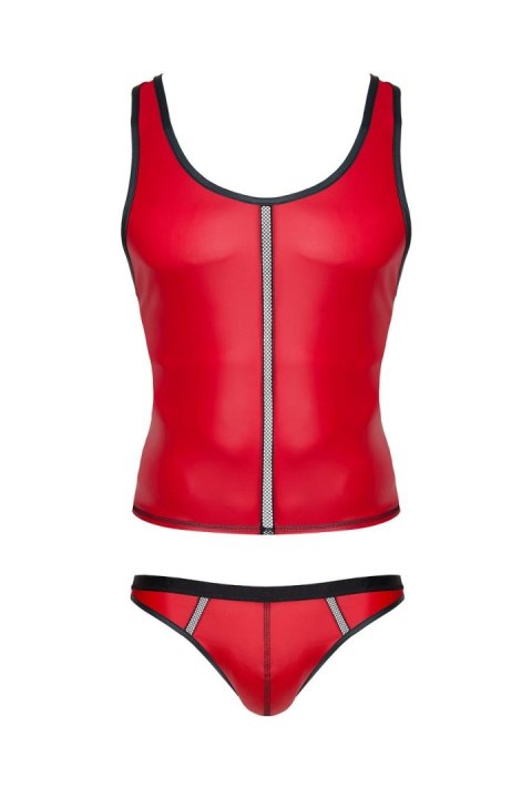 Męski komplet z wetlooka: t-shirt bez rękawów, stringi z taśmą ozdobną z przodu S