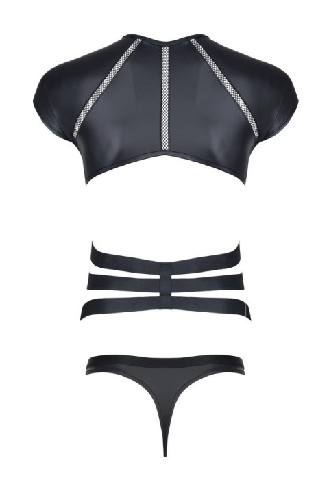 Męski komplet z wetlooka: t-shirt z ozdobną gumą, stringi z ozdobną taśmą z przodu M