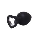 Black large heart-shaped butt plug with white crystal
