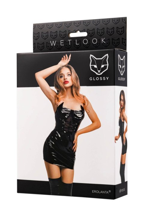 Glossy Mirabell, dress, wetlook, black, L