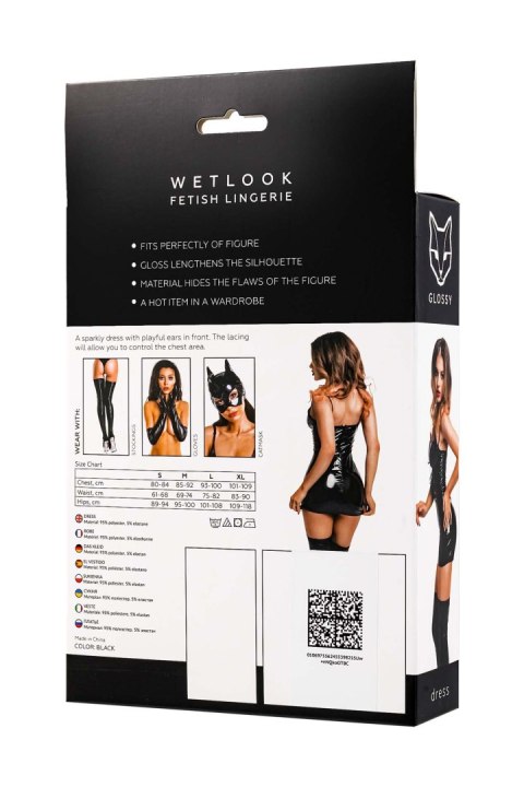 Glossy Mirabell, dress, wetlook, black, M