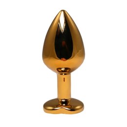 Gold medium heart-shaped butt plug with pink crystal