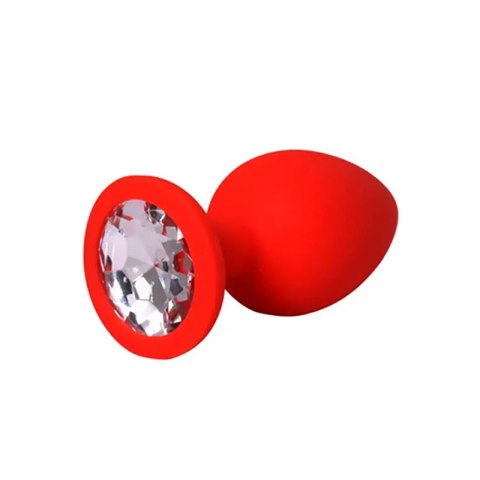 Red medium butt plug with white crystal