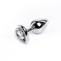 Silver small heart-shaped butt plug with white crystal