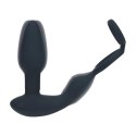 Dual Vibrating Remote Rotating Beads Silicone Prostate Stimulator with Cock and Ball Ring - Black