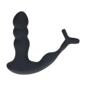 Dual Vibrating Remote Rotating Head Silicone Prostate Stimulator with Cock and Ball Ring - Black