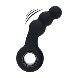 Vibrating Beaded Silicone Prostate Massager with Loop - Black