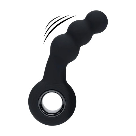 Vibrating Beaded Silicone Prostate Massager with Loop - Black