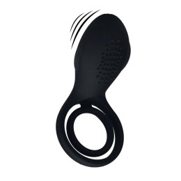 Vibrating Cock and Ball Ring with Winged Stimulator - Black