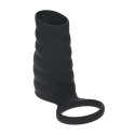 Vibrating Ribbed Silicone Cock Sleeve and Ball Ring - Black