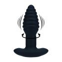 Vibrating and Rotating Ribbed Silicone Anal Plug - Black