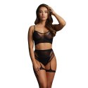 2-Piece Bra Set with Garters - One Size - Black
