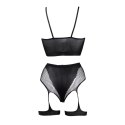 2-Piece Bra Set with Garters - One Size - Black