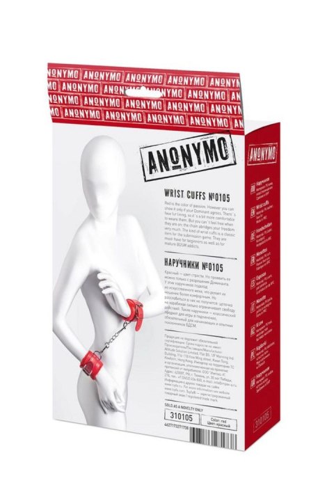 Anonymo handcuffs, PU leather, red, 27 cm