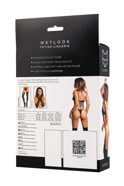 Glossy Reina, bodysuit, wetlook, black, XL